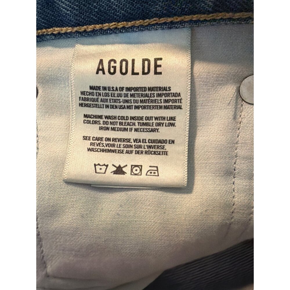 Agolde 90s Jeans Distressed Destroyed Holes Blue Denim Button Fly USA Size 24 - Picture 7 of 8